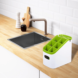 Soporte escurridor para cubiertos con afilador de cuchillos