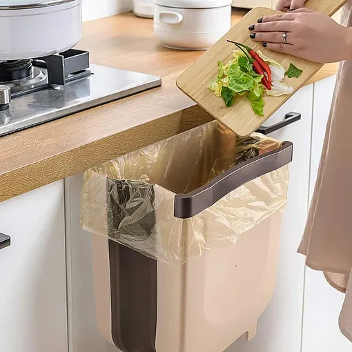 Bote de basura de cocina colgante plegable mediano - Beige