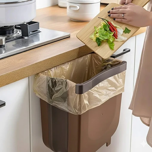 Bote de basura de cocina colgante plegable mediano