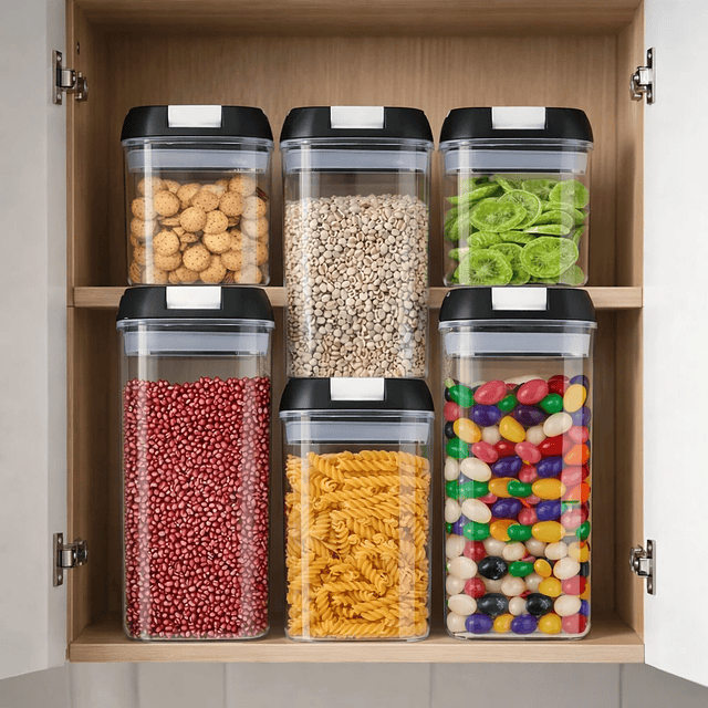 Juego x6 recipientes herméticos para cocina tapa negra