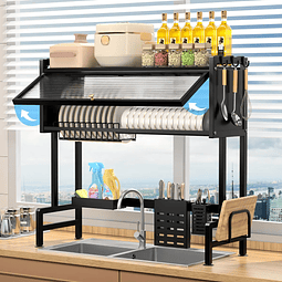 Escurridor secador sobre lavaplatos con puerta antipolvo