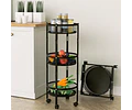 Estante de almacenamiento plegable redondo de 3 niveles con ruedas para cocina 