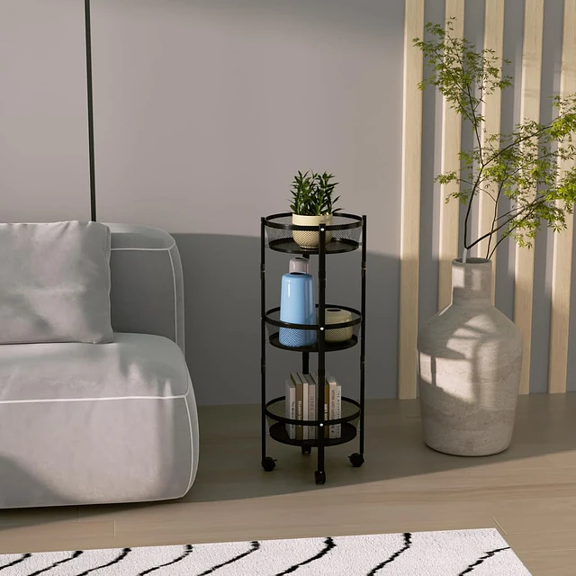 Estante de almacenamiento plegable redondo de 3 niveles con ruedas para cocina 