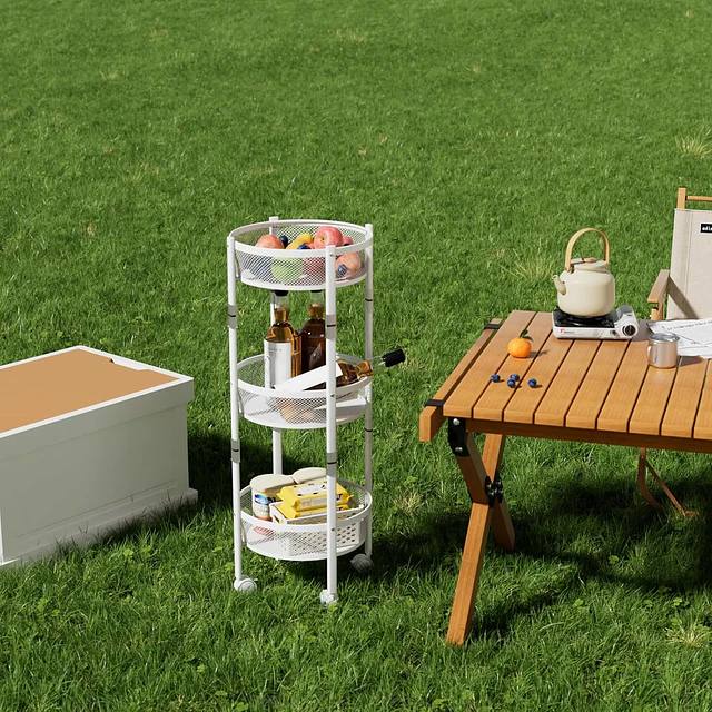 Estante de almacenamiento plegable redondo de 3 niveles con ruedas para cocina 