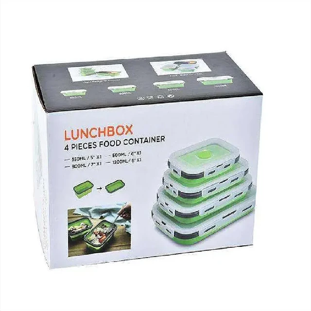 Organizador porta Comida Recipiente Hermético Silicona Plegable X4 Pzs
