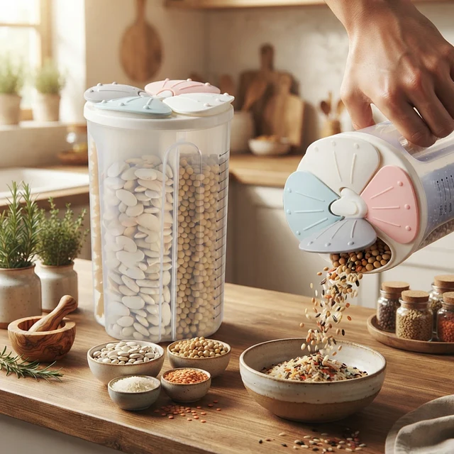 Contenedor Dispensador Granos Cereales Dividido X4 Puestos