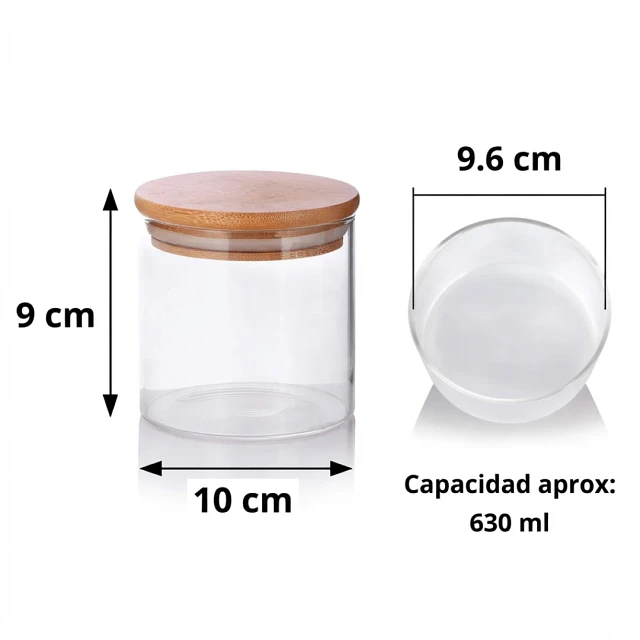 Contenedor de Vidrio con Tapa de Bambú para Cocina 630 ml