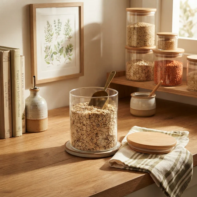 Contenedor de Vidrio con Tapa de Bambú para Cocina 630 ml