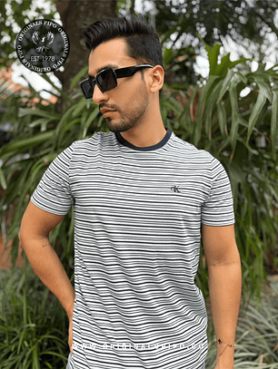 CK CAMISETA RAYADED WHITE-NAVY