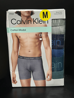 CK PACK BÓXER X3 COTTON MODAL (BLANCO-AZUL-VERDE)