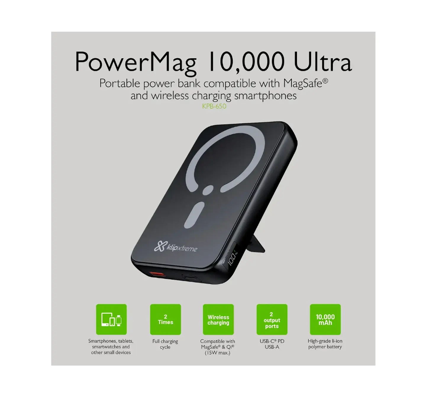 KlipXtreme PowerBank KPB-650 10.000mAh Magnetic Wlss Charg Display 7