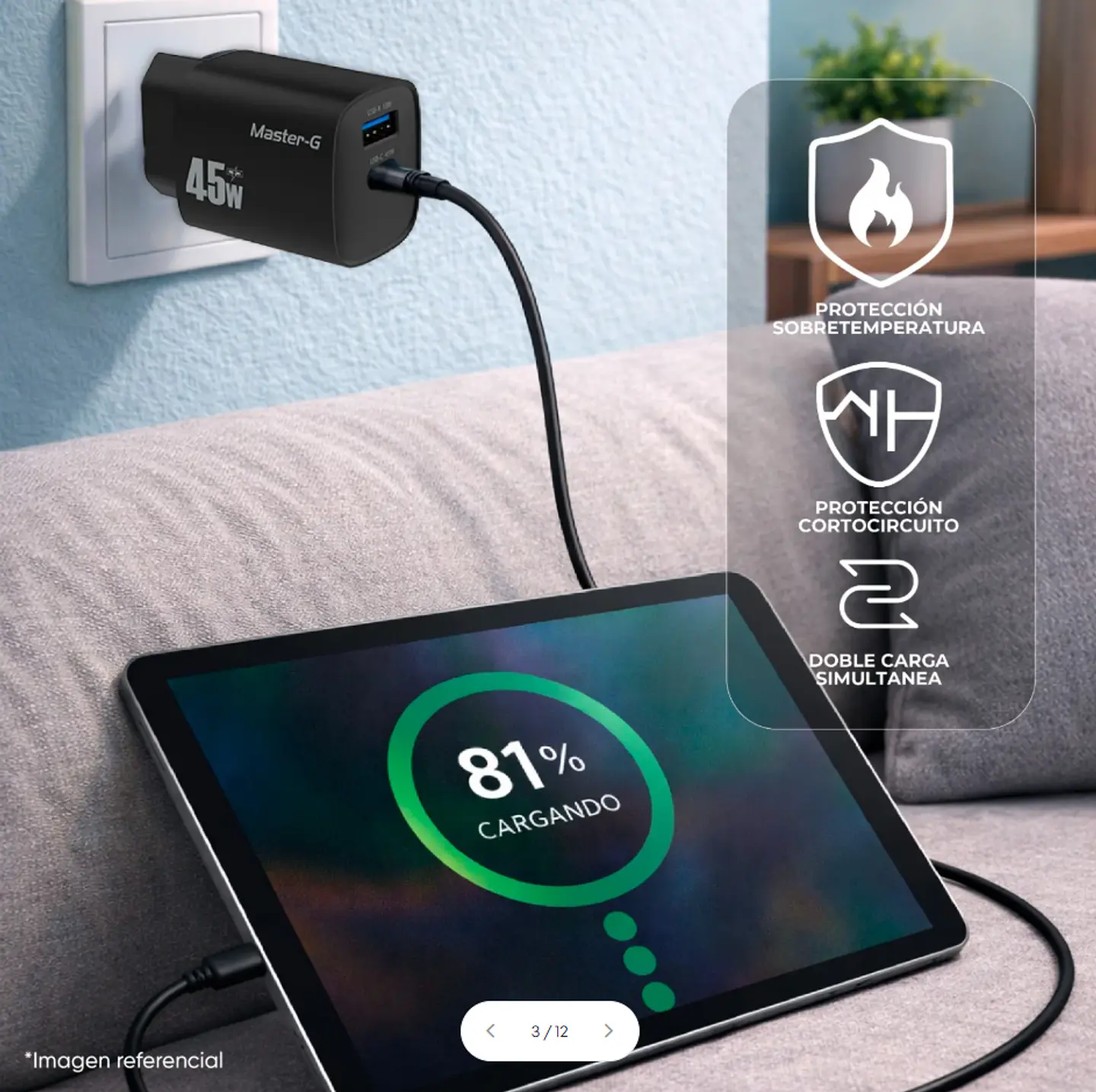 Cargador 45W Carga Rápida Cable UCB-C Master-G 3