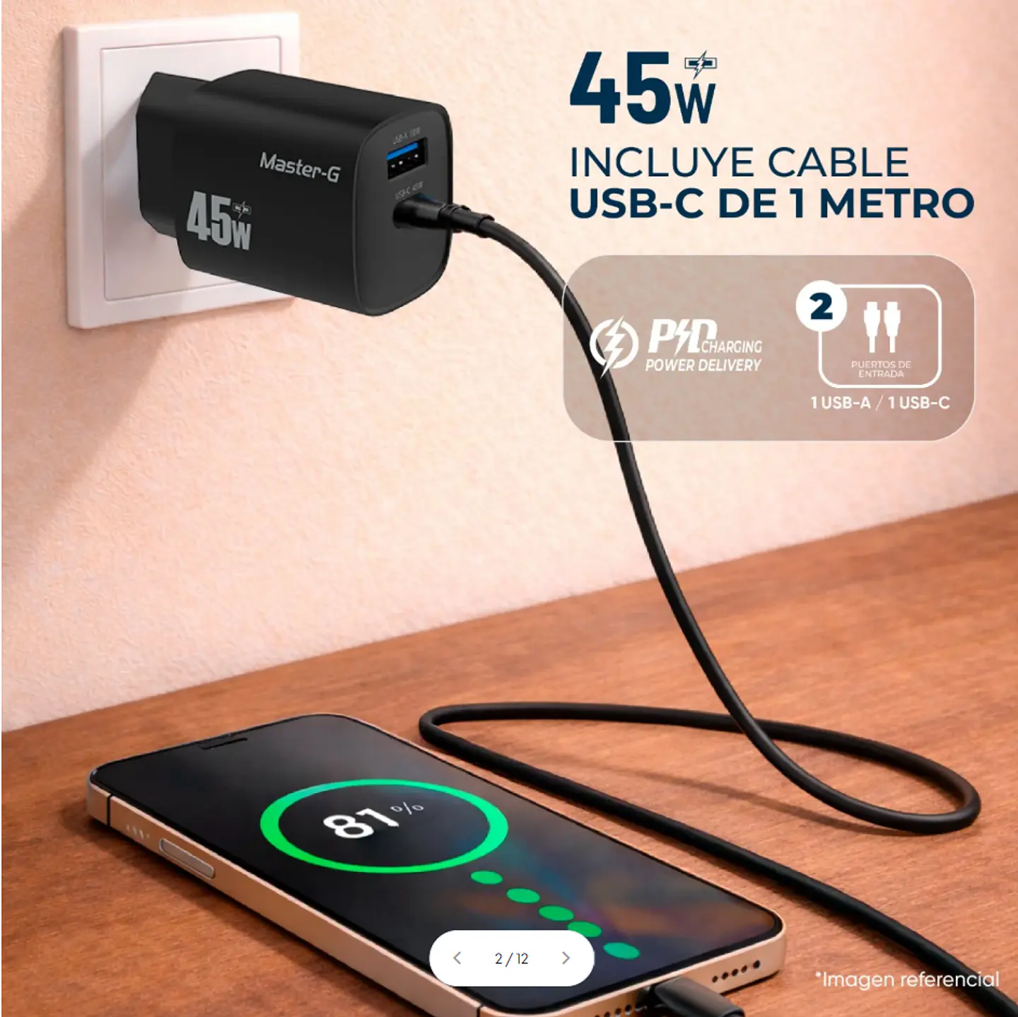 Cargador 45W Carga Rápida Cable UCB-C Master-G 4