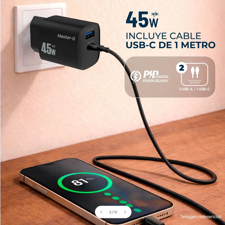 Cargador 45W Carga Rápida Cable UCB-C Master-G 4