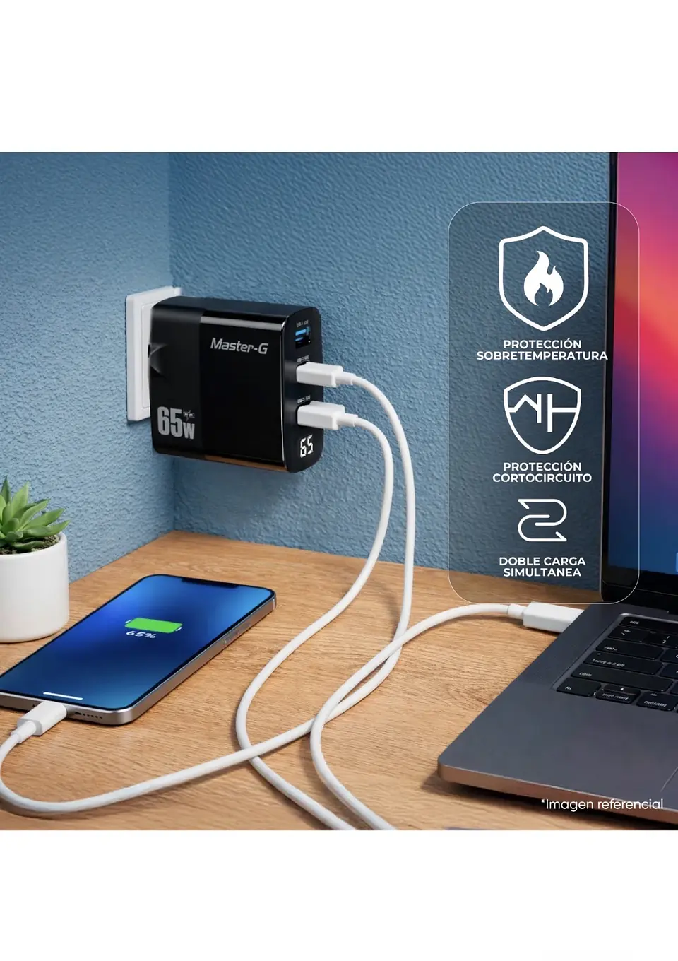 Cargador 65W Carga Rápida Cable UCB-C Master-G 3