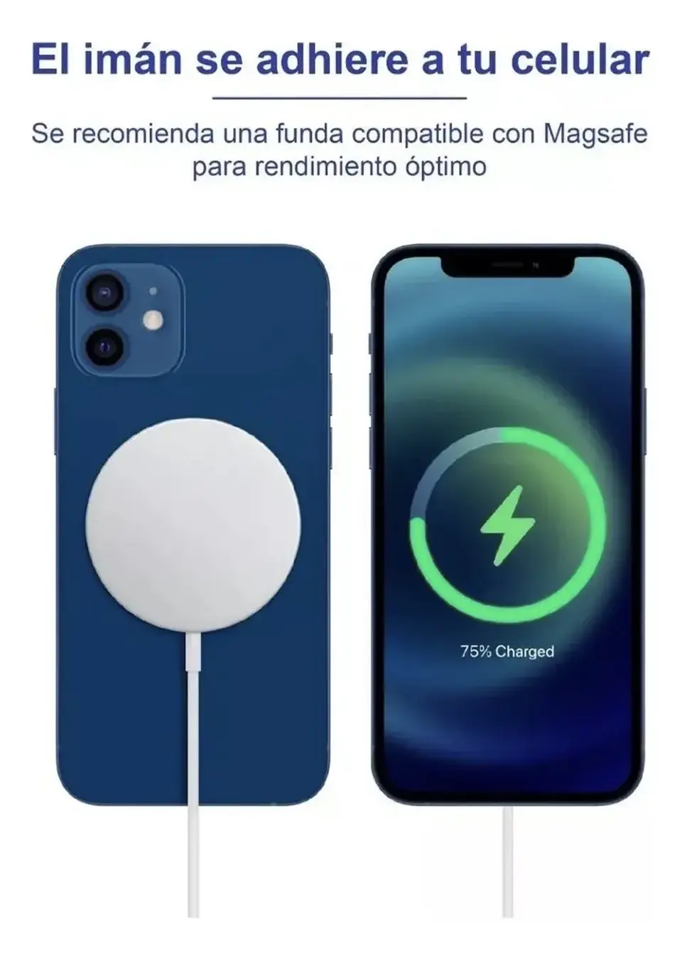 Cargador Inalámbrico Magnetico Para Iphone Magsafe Color Blanco USB-C 5