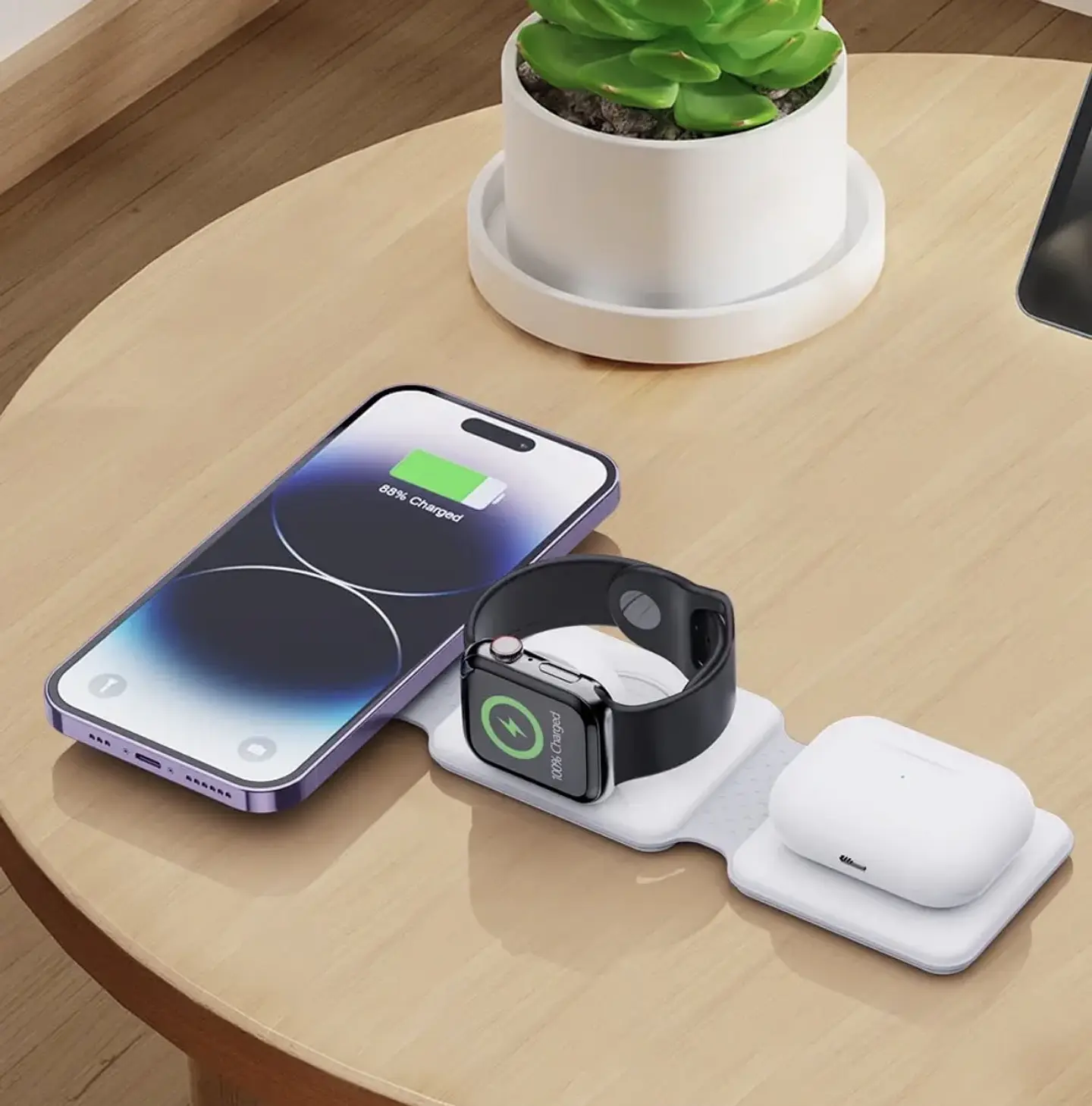 Cargador Inalámbrico Rápido 3 en 1 Vidvie Magsafe para iPhone, Apple Watch y Airpods 3