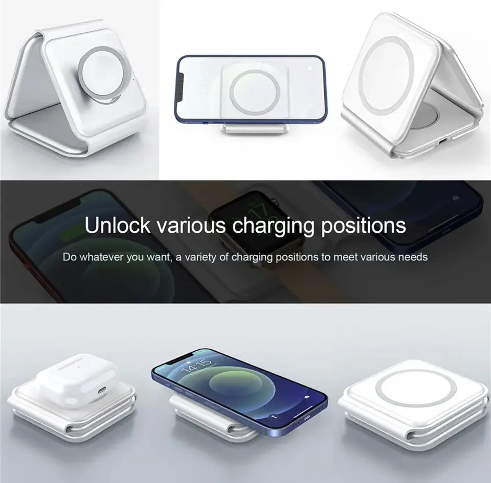 Cargador Inalámbrico Rápido 3 en 1 Vidvie Magsafe para iPhone, Apple Watch y Airpods 9