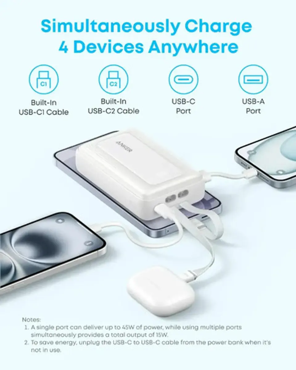 Power Bank Anker Zolo 20000mah 45w De Carga Rápida Usb-c 4