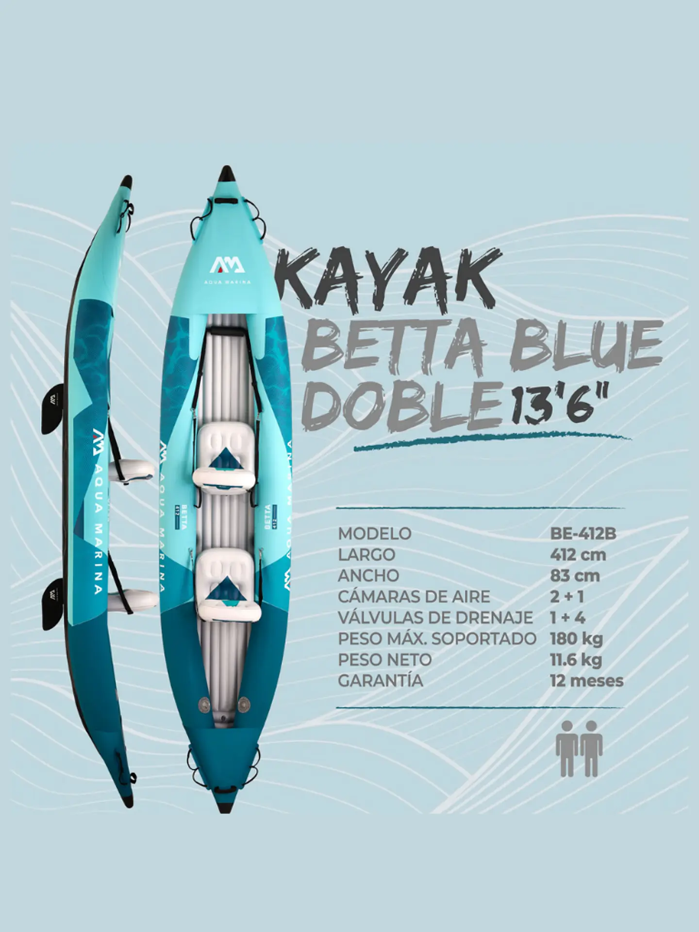Kayak Betta Doble Leisure + Mochila y Accesorios 3