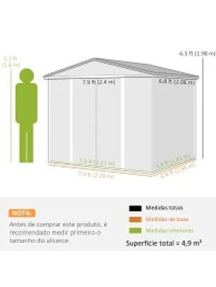 Abrigo de Jardim Exterior 4,4 m² 240x206x198 cm 