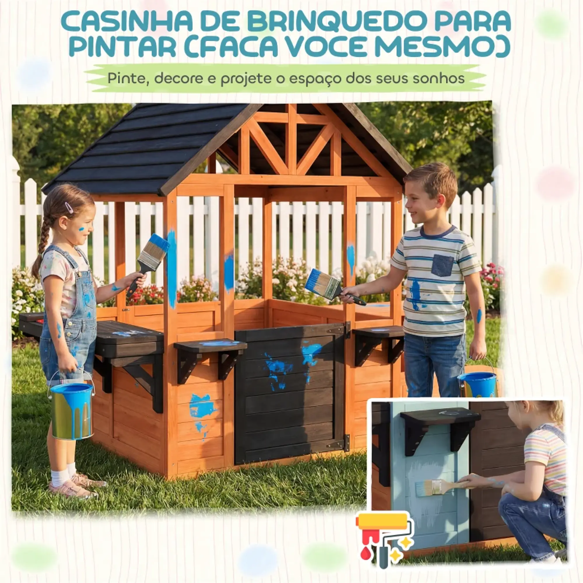 Casinha Infantil Exterior e Interior de Madeira  4