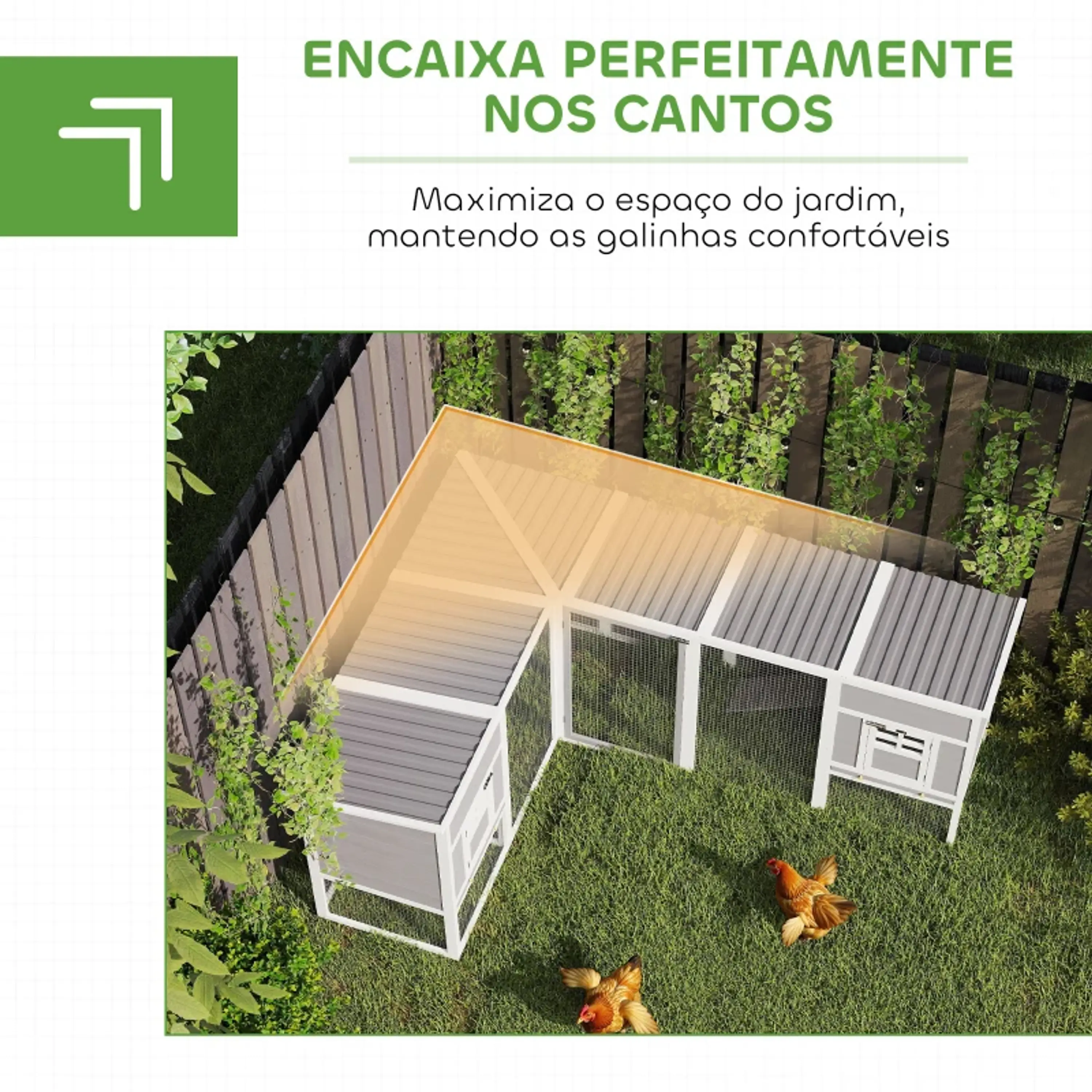 Galinheiro Grande de Madeira para Exterior em L para Canto 9
