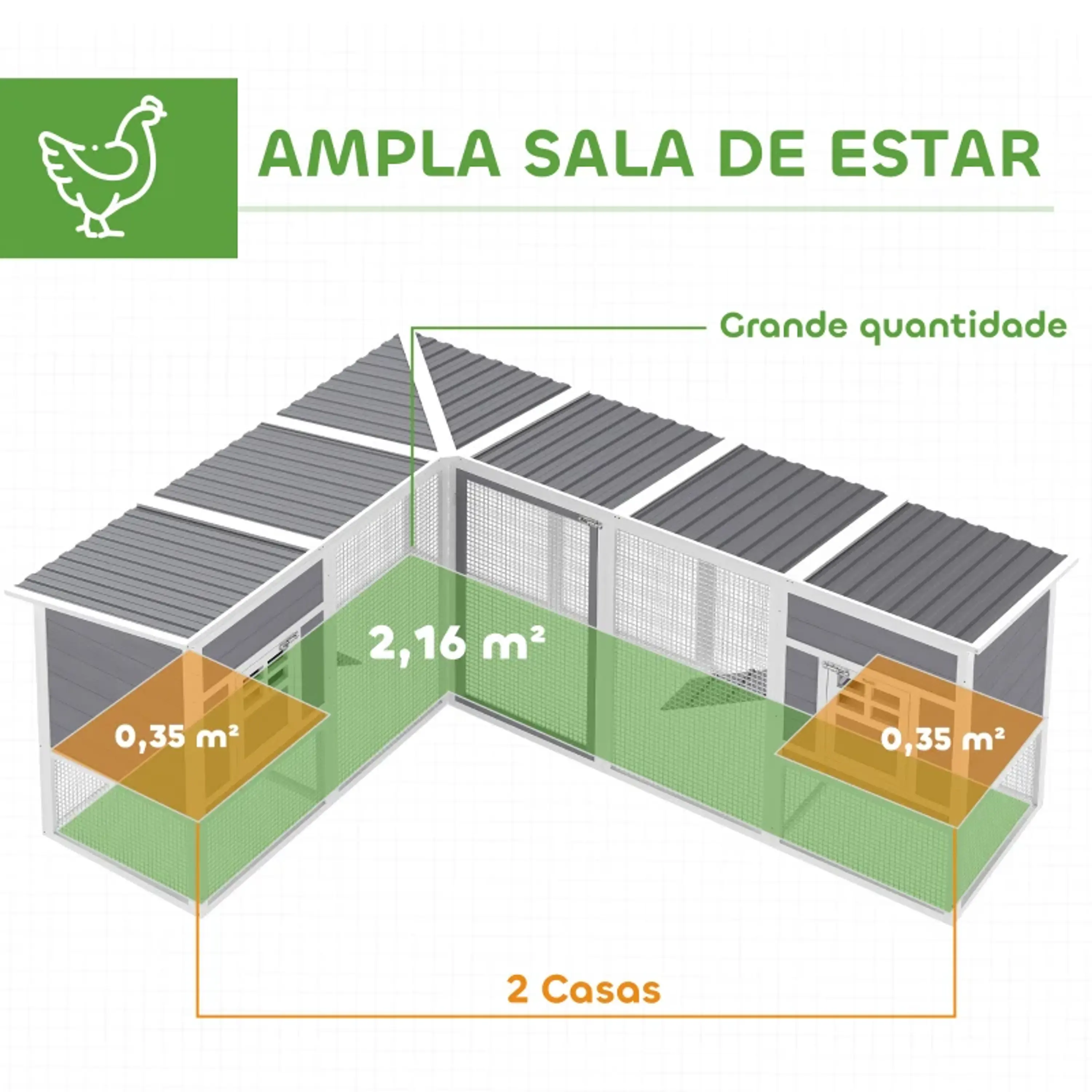 Galinheiro Grande de Madeira para Exterior em L para Canto 4
