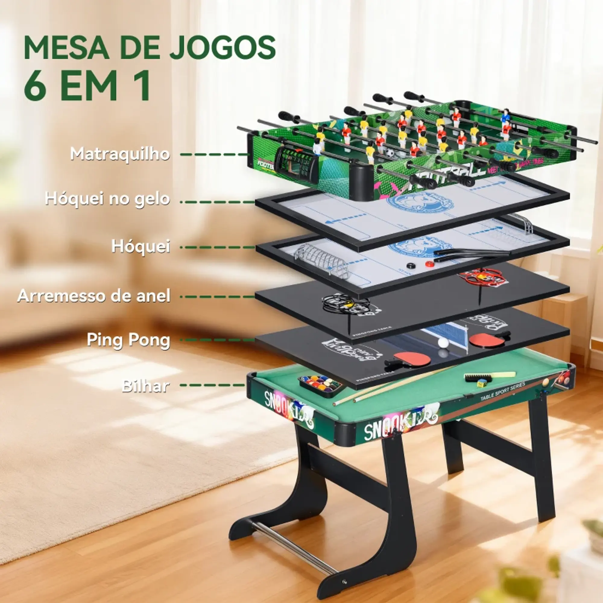 Mesa de Jogos 6 em 1 Dobrável 118x104x71cm 6