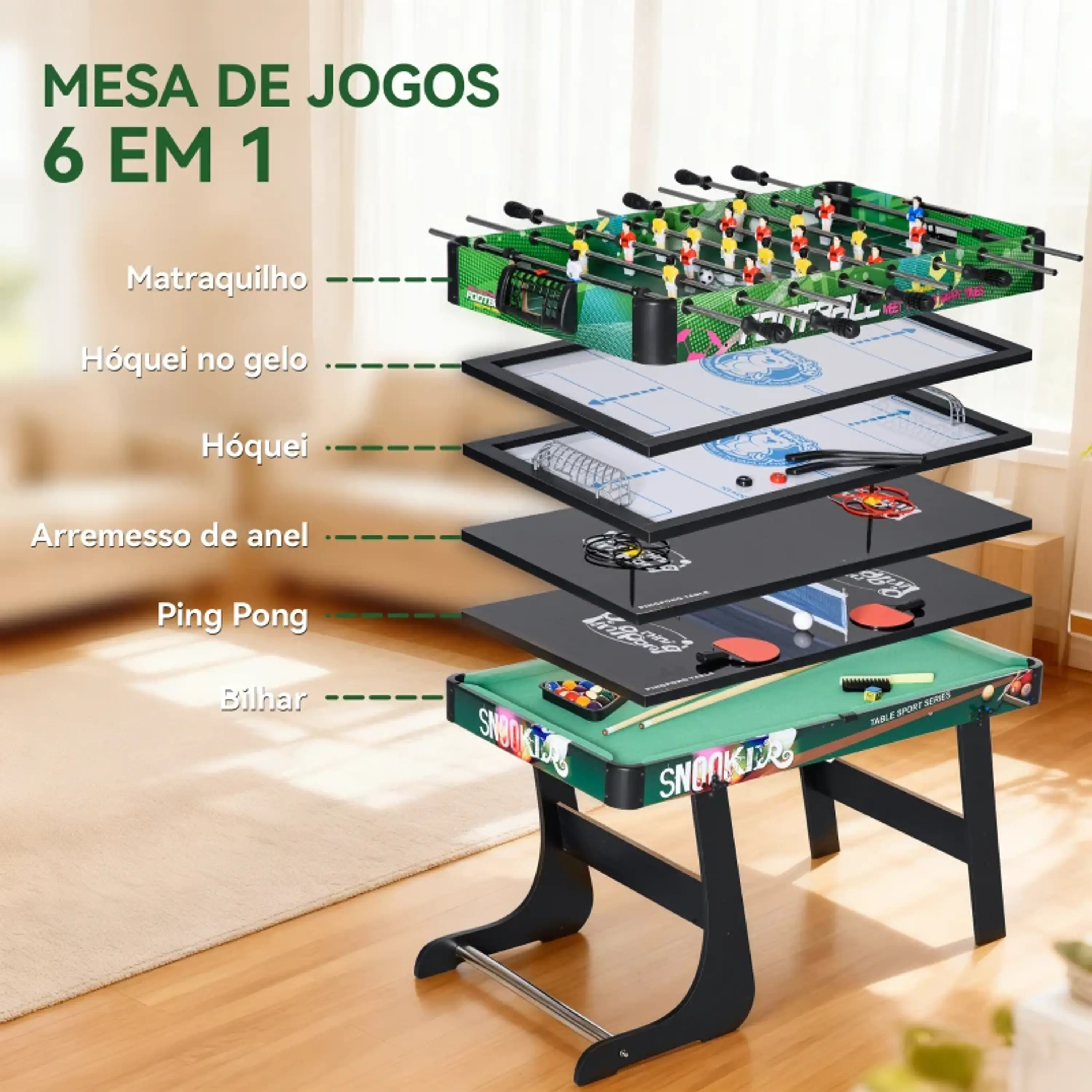 Mesa de Jogos 6 em 1 Dobrável 118x104x71cm 6