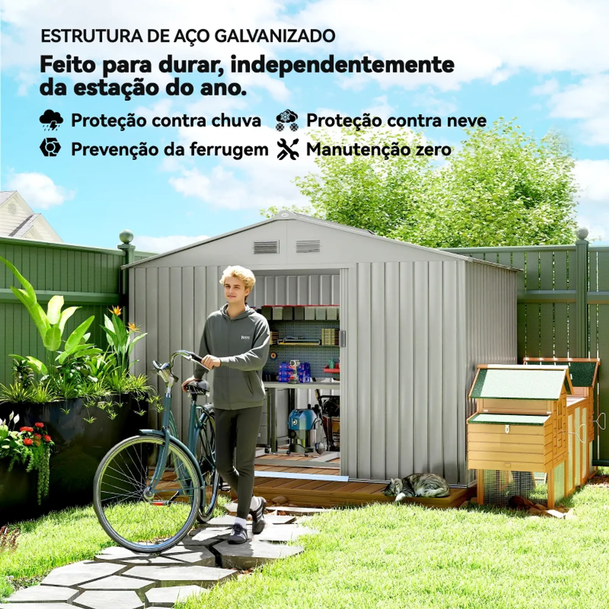 Abrigo de Jardim Exterior 4,9 m² Cinza Prata 7
