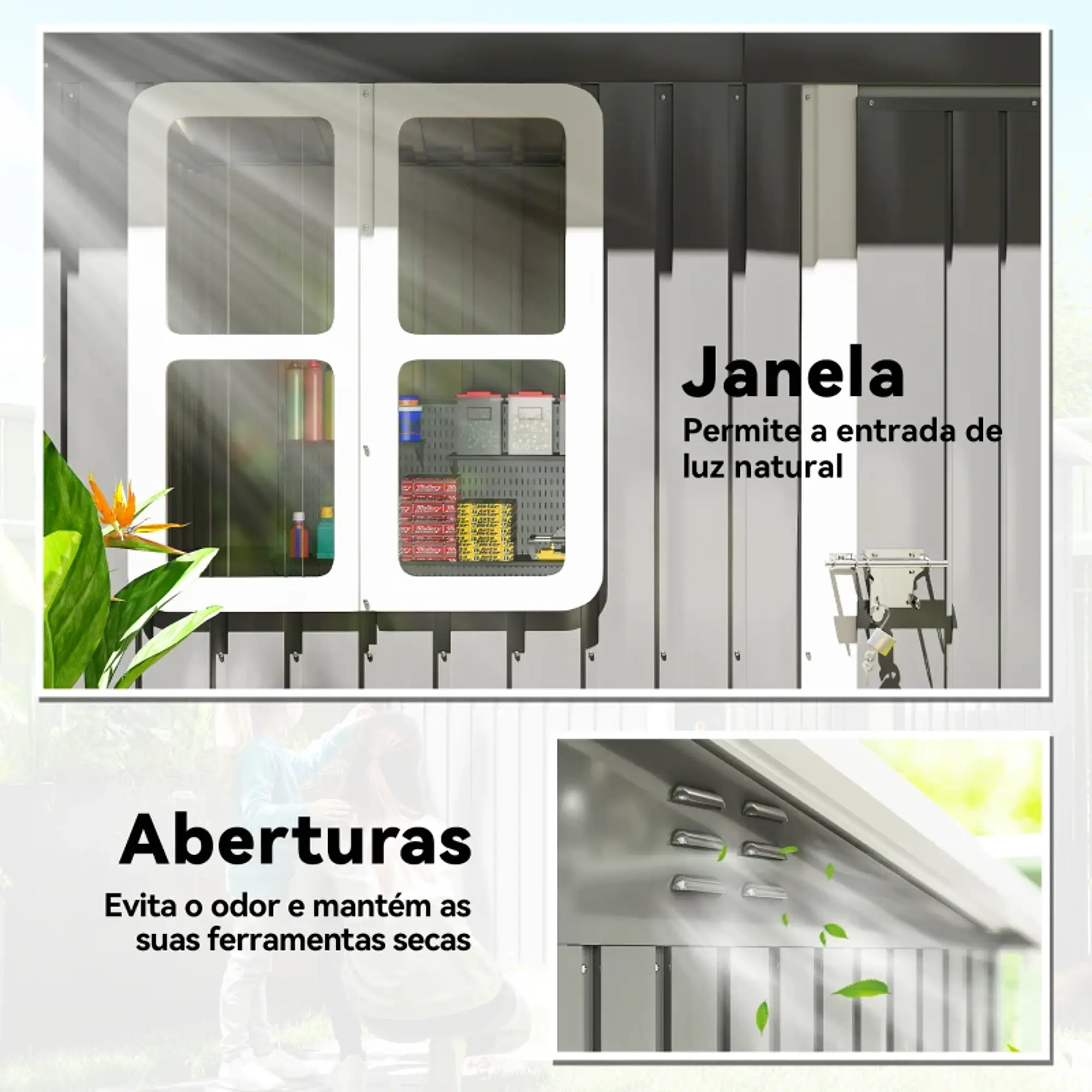 Abrigo de Jardim Exterior 2,55 m² Cinza Escuro 4