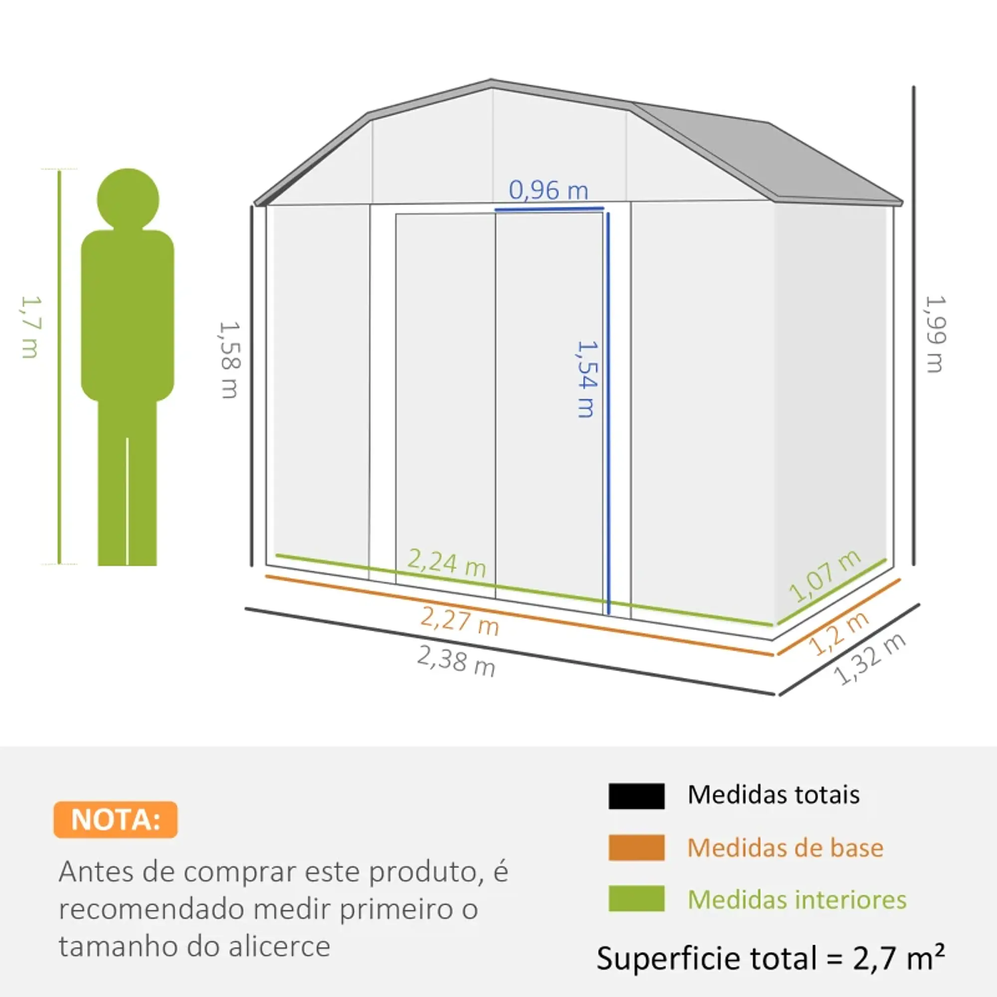Abrigo de Jardim 2,7 m² Cinza Escuro 4