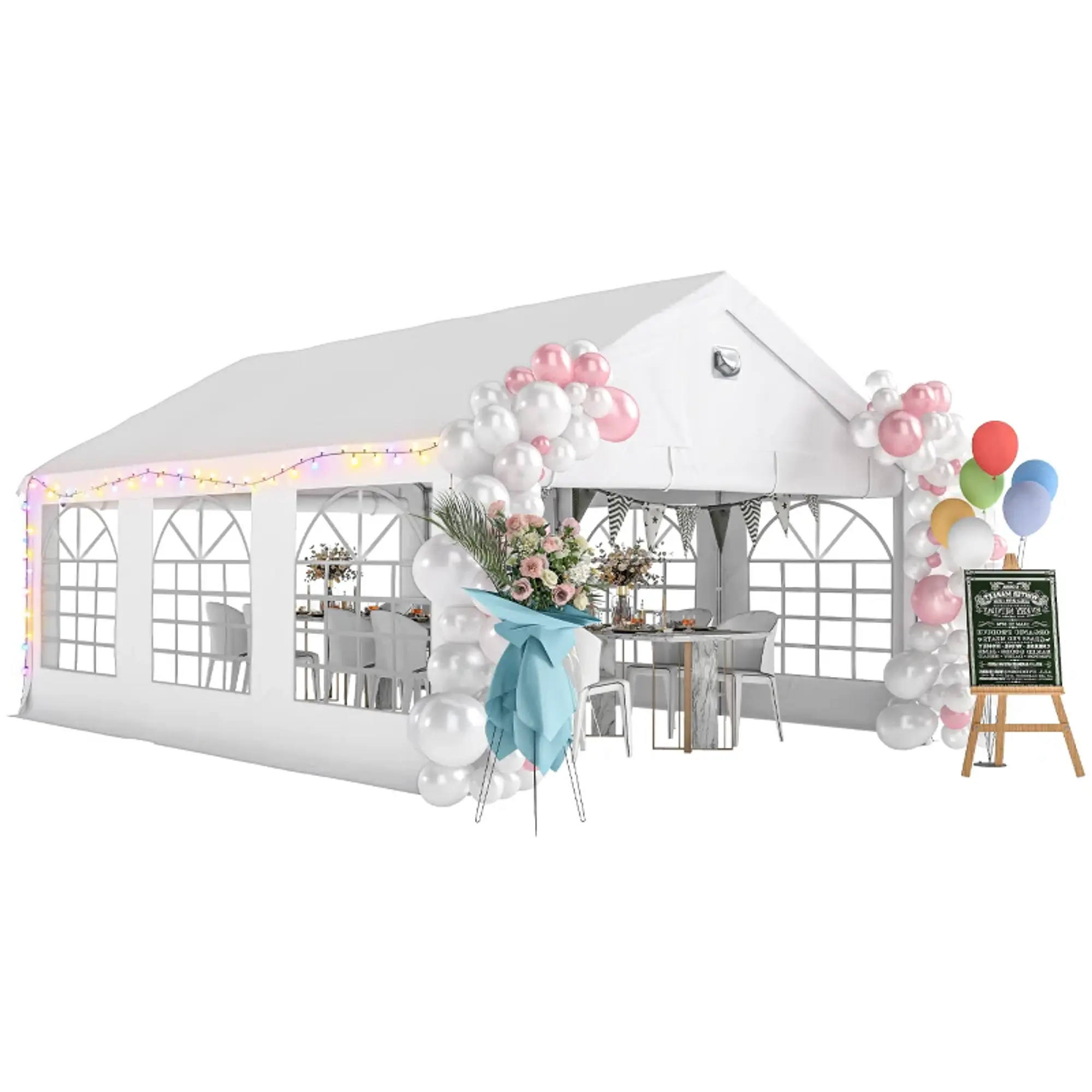 Tenda para Festas 4x6 m com Luzes LED, Paredes Removíveis, 2 Portas e Janelas, UPF30+, Branco 2