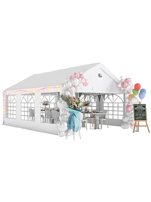 Tenda para Festas 4x6 m com Luzes LED, Paredes Removíveis, 2 Portas e Janelas, UPF30+, Branco