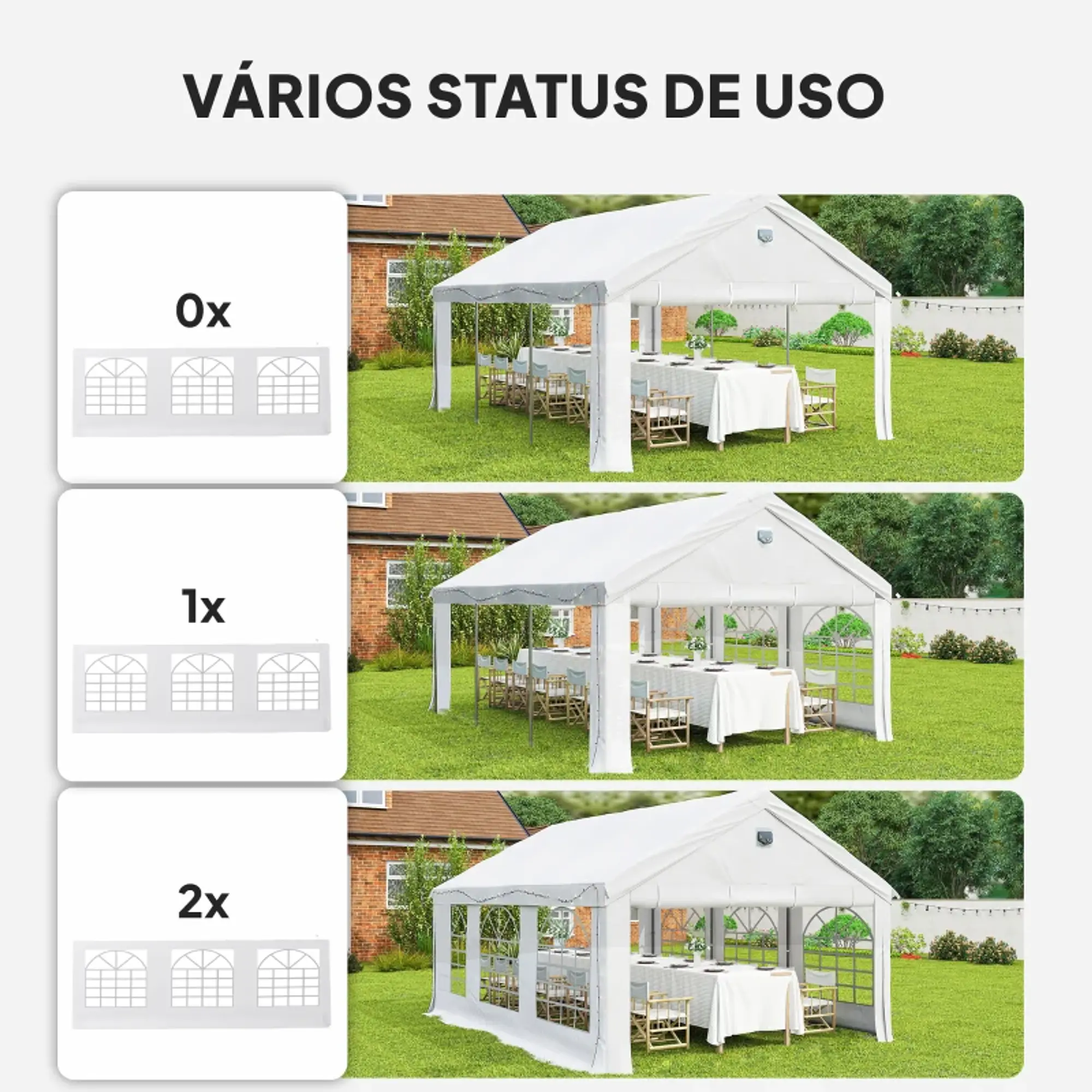 Tenda para Festas 4x6 m com Luzes LED, Paredes Removíveis, 2 Portas e Janelas, UPF30+, Branco 10