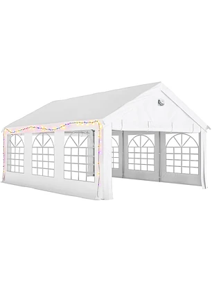 Tenda para Festas 4x6 m com Luzes LED, Paredes Removíveis, 2 Portas e Janelas, UPF30+, Branco