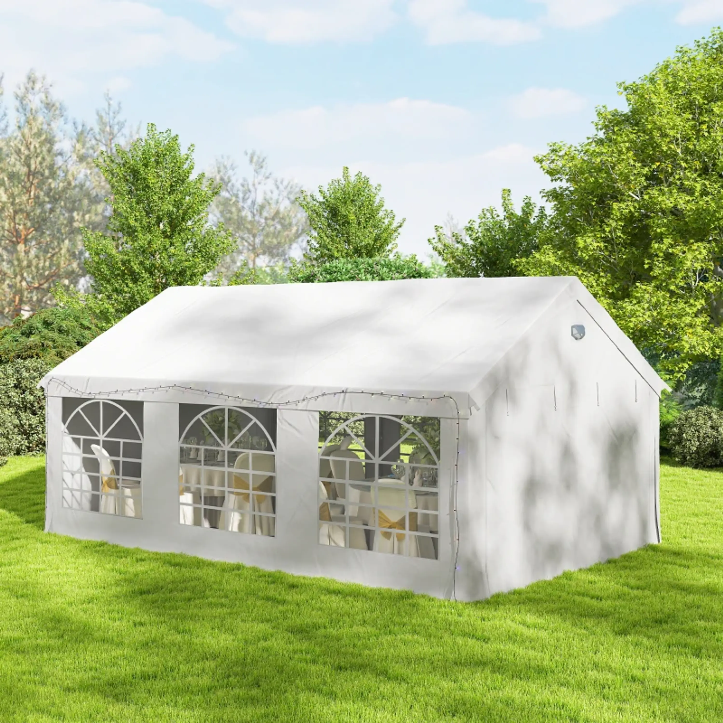 Tenda para Festas 4x6 m com Luzes LED, Paredes Removíveis, 2 Portas e Janelas, UPF30+, Branco 12
