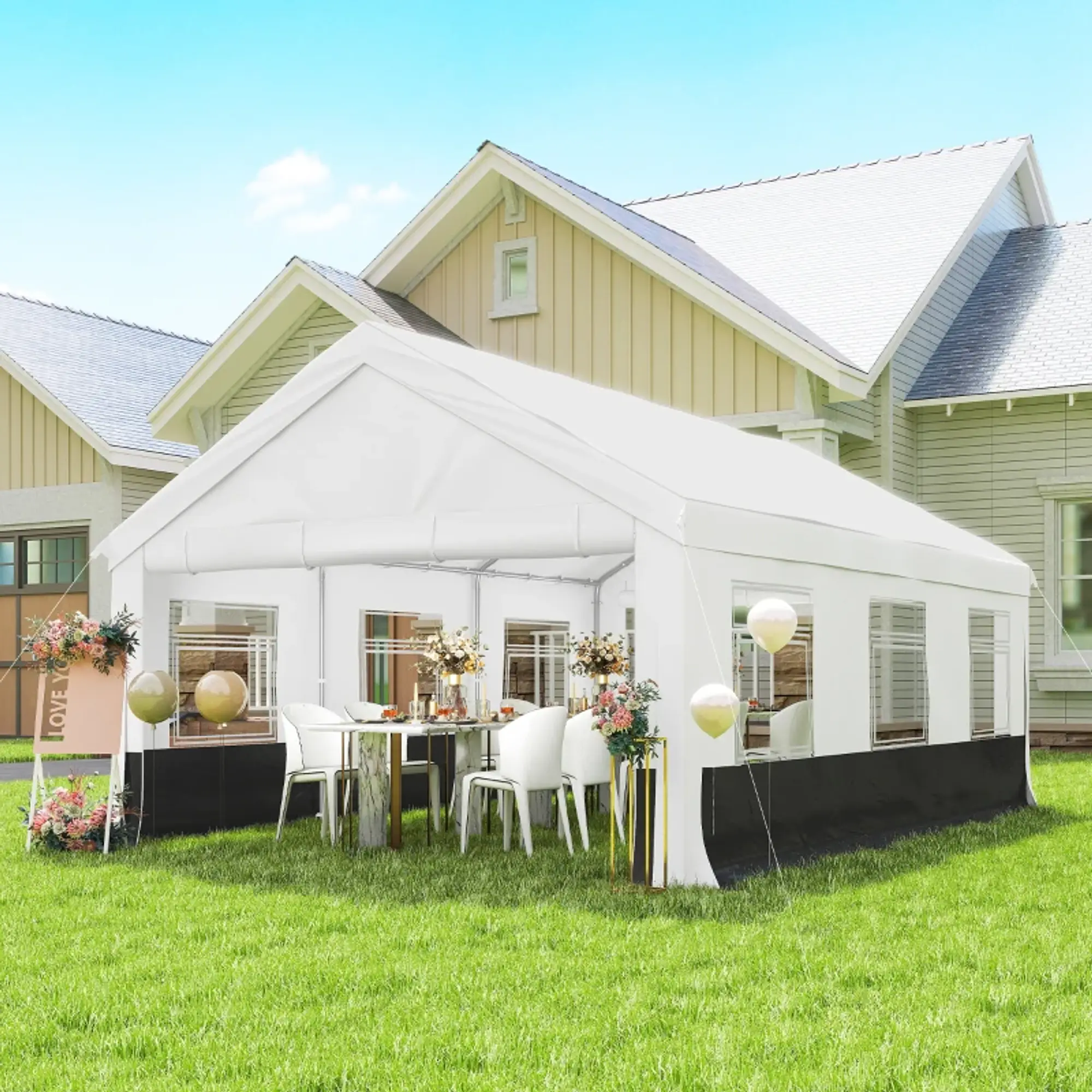 Tenda para Festas 4x6 m, Tenda de Jardim com Paredes Removíveis, 2 Portas e Janelas UPF30+ 5