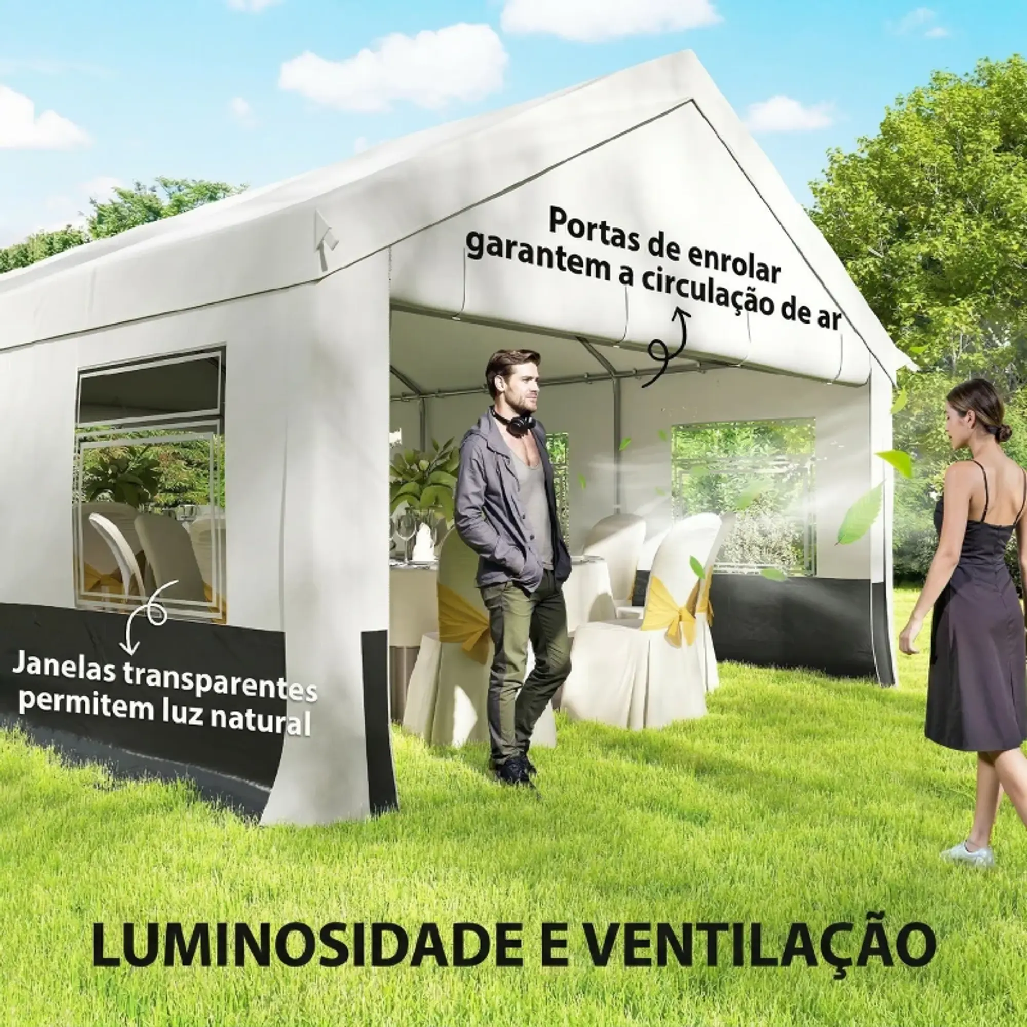 Tenda para Festas 4x6 m, Tenda de Jardim com Paredes Removíveis, 2 Portas e Janelas UPF30+ 6