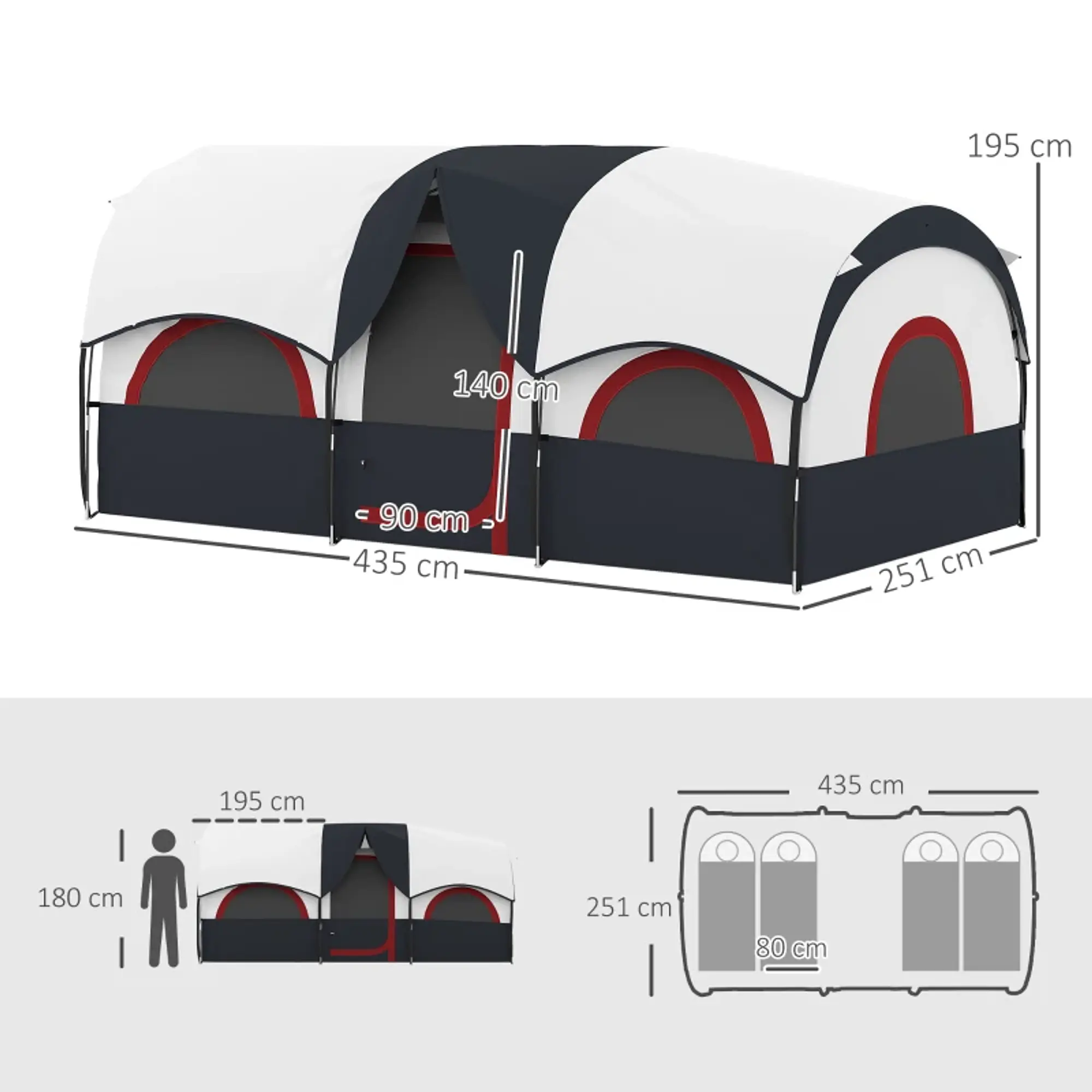 Tenda de Campismo Familiar Tipo Túnel para 4-6 Pessoas 3