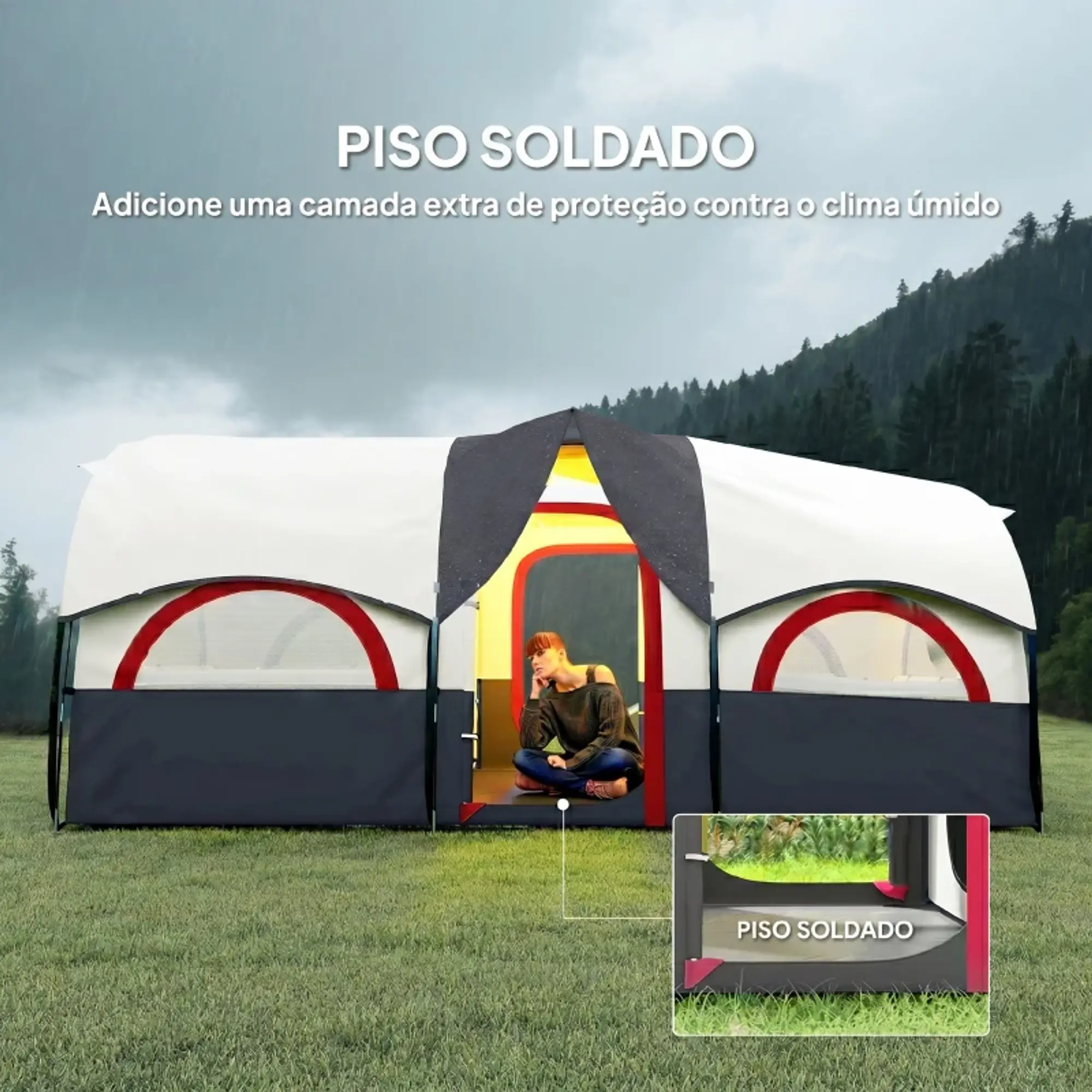 Tenda de Campismo Familiar Tipo Túnel para 4-6 Pessoas 9