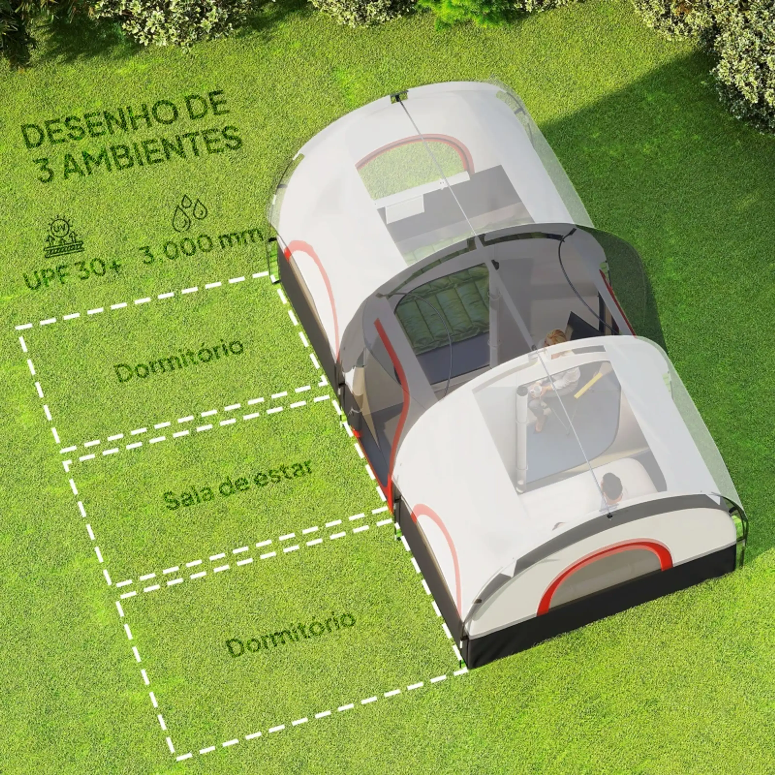 Tenda de Campismo Familiar Tipo Túnel para 4-6 Pessoas 4