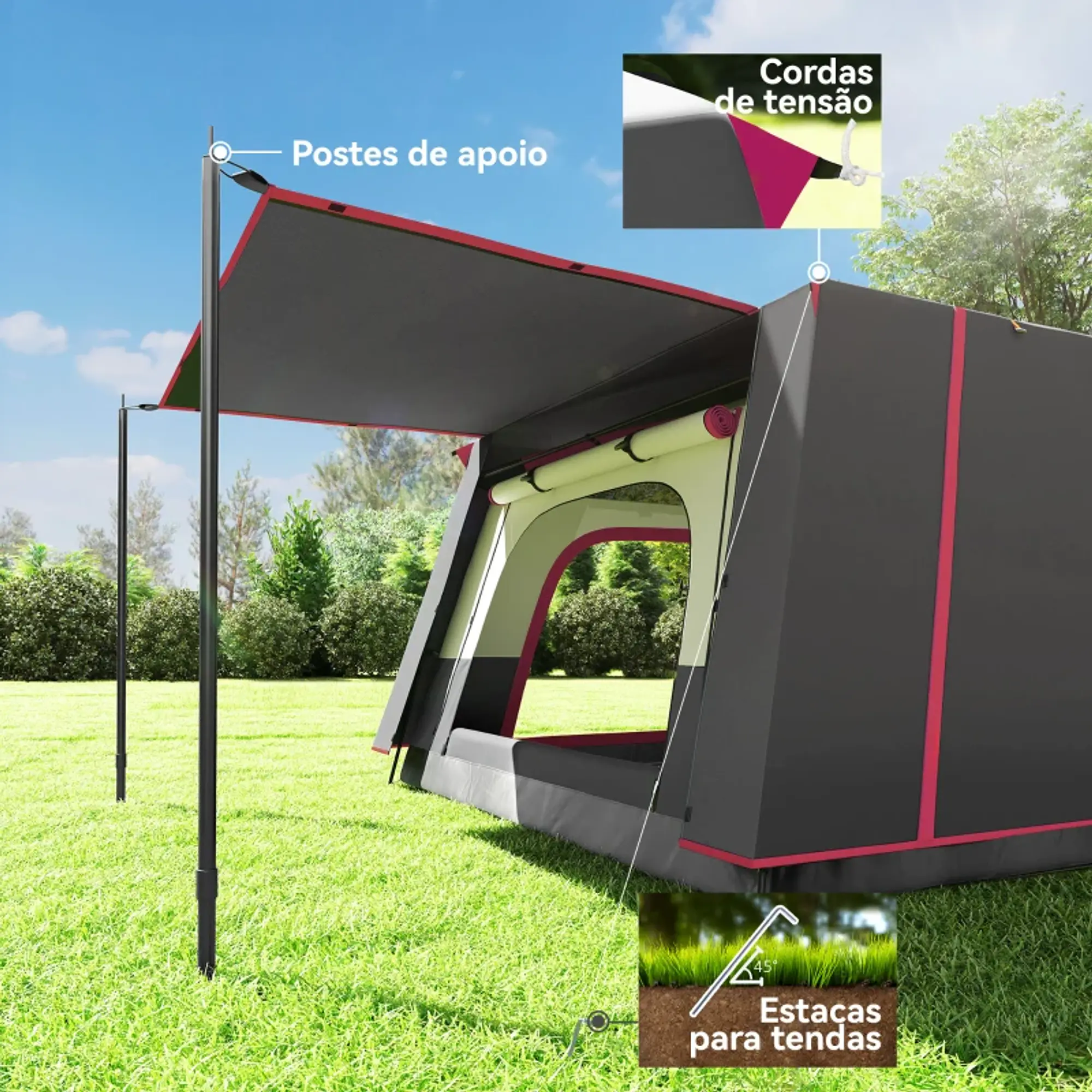 Tenda de Campismo com 2 Quartos 9