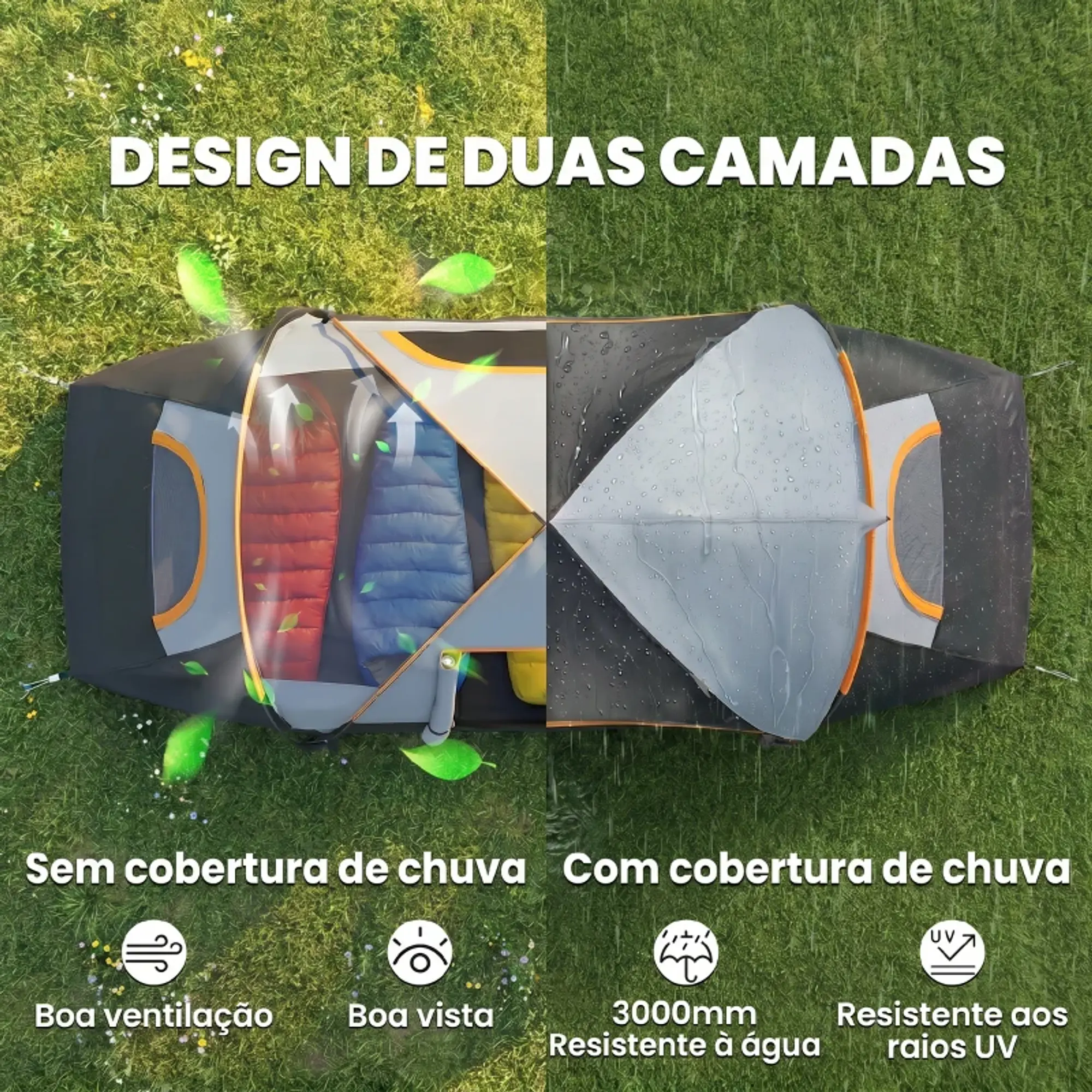 Tenda de Campismo Impermeável 3000mm+ com Bolsa de Transporte 5