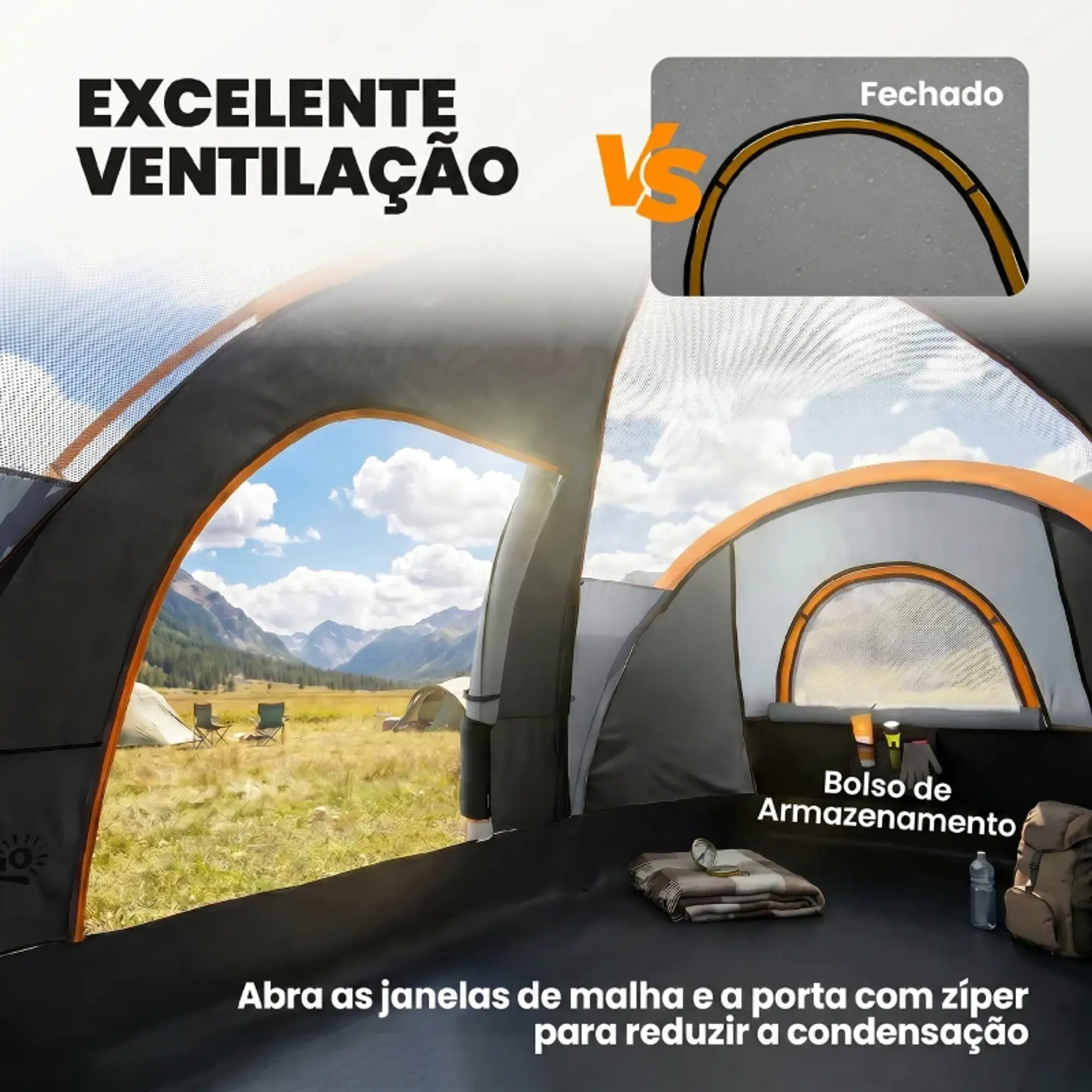 Tenda de Campismo Impermeável 3000mm+ com Bolsa de Transporte 12