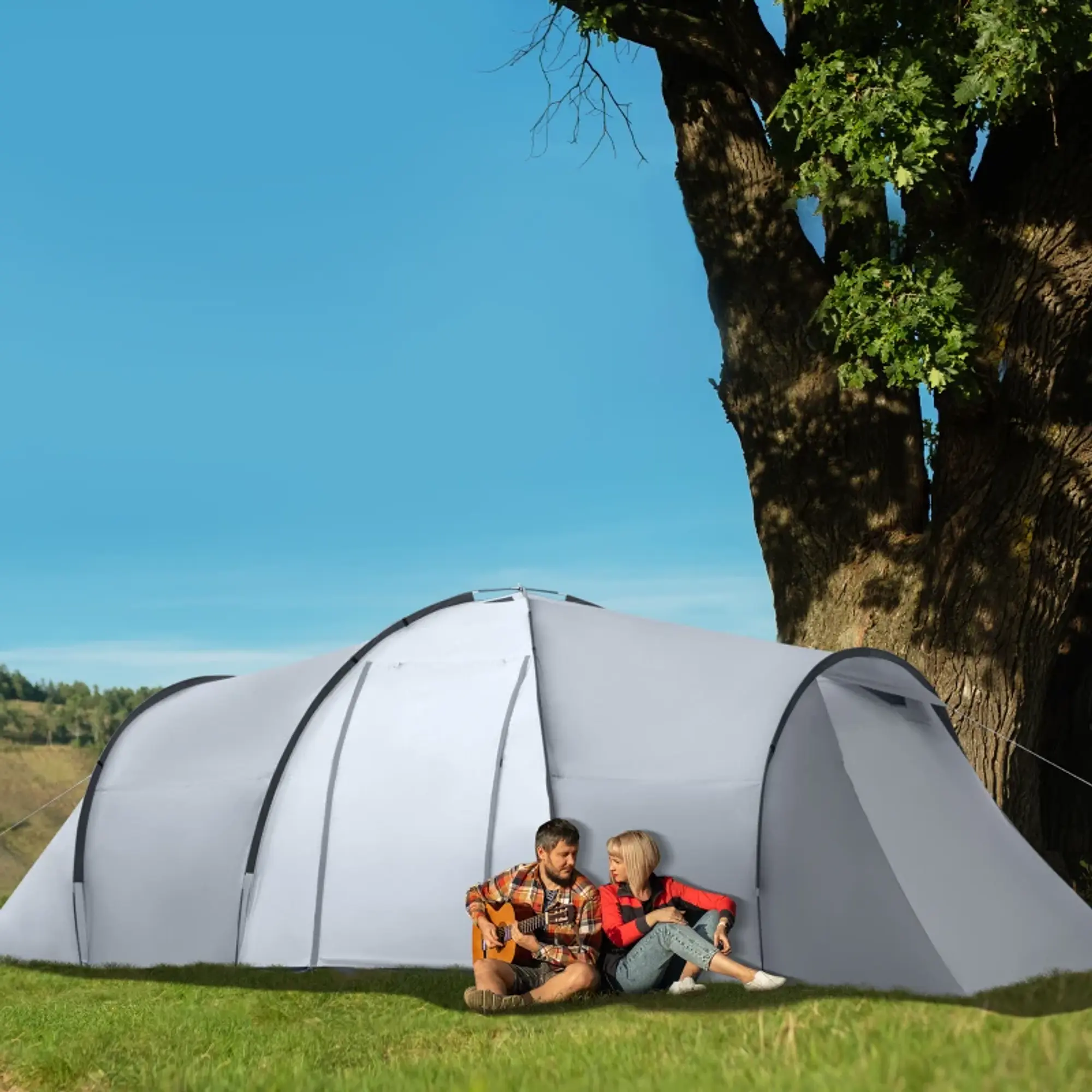 Tenda de Campismo Familiar  Impermeável Anti-UV 590x245x193 cm Cinza Prata 2