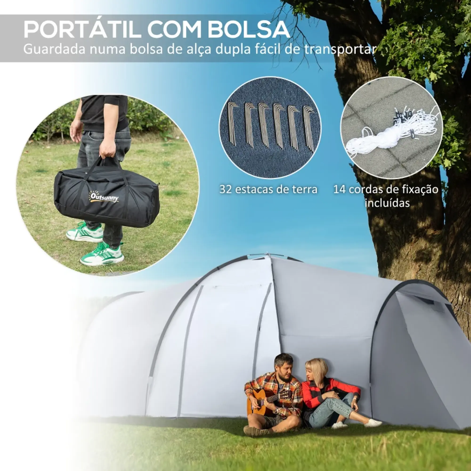 Tenda de Campismo Familiar  Impermeável Anti-UV 590x245x193 cm Cinza Prata 4
