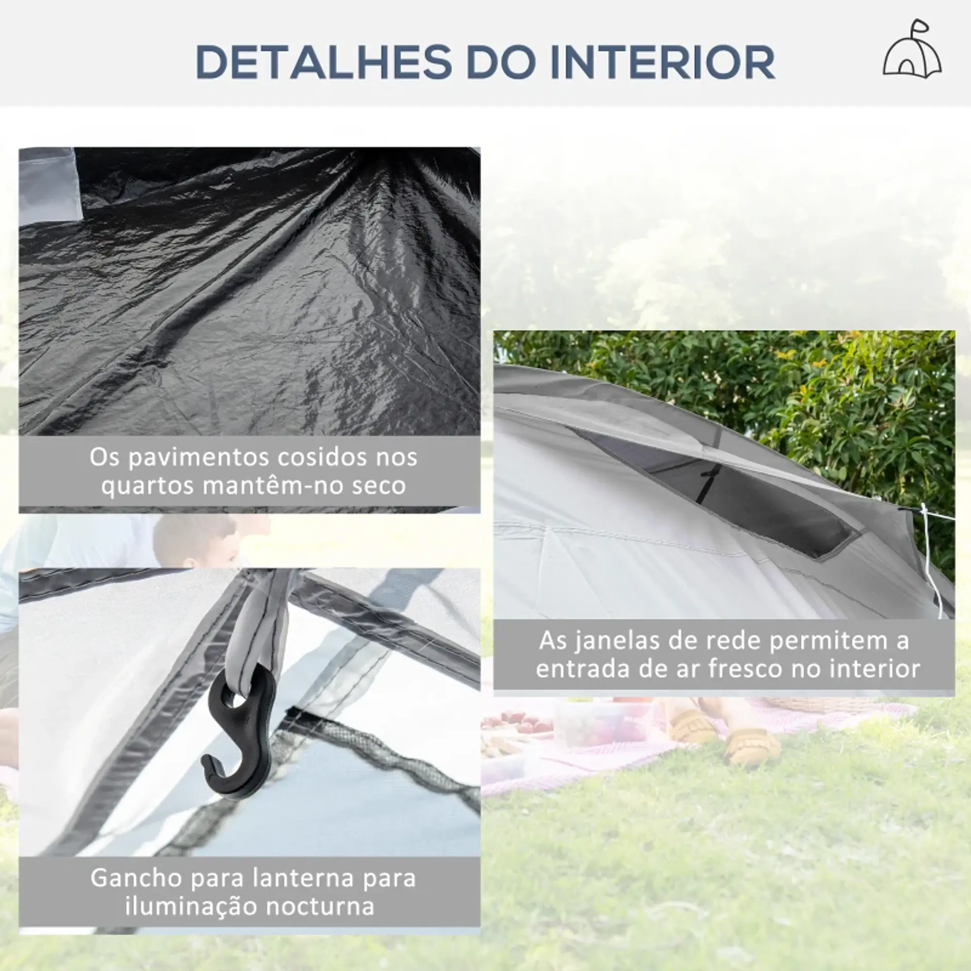 Tenda de Campismo Familiar  Impermeável Anti-UV 590x245x193 cm Cinza Prata 6