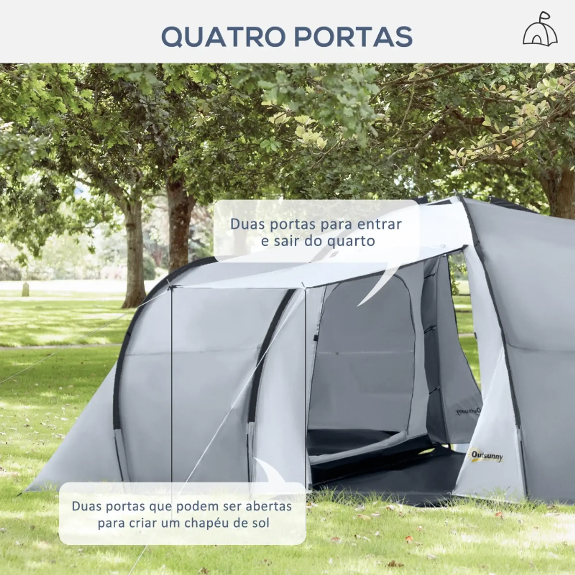 Tenda de Campismo Familiar  Impermeável Anti-UV 590x245x193 cm Cinza Prata 7